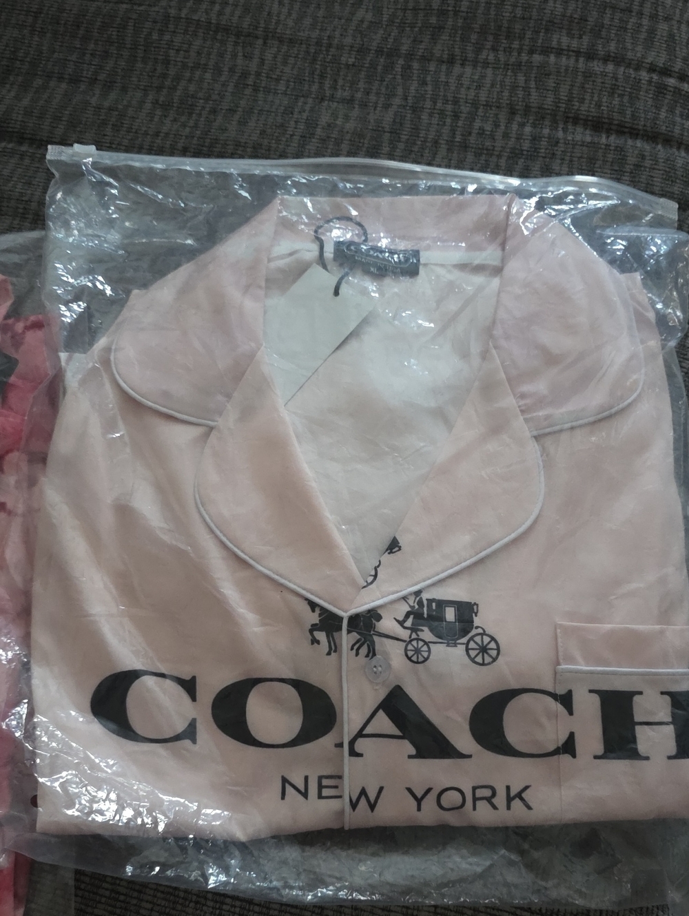 Coach Pink Logo Satin Pajama Top
